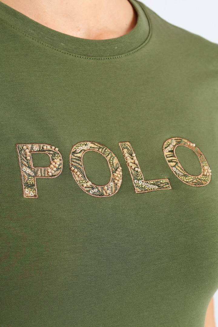 Amelia Short Sleeve Embelished T-Shirt - Olive
