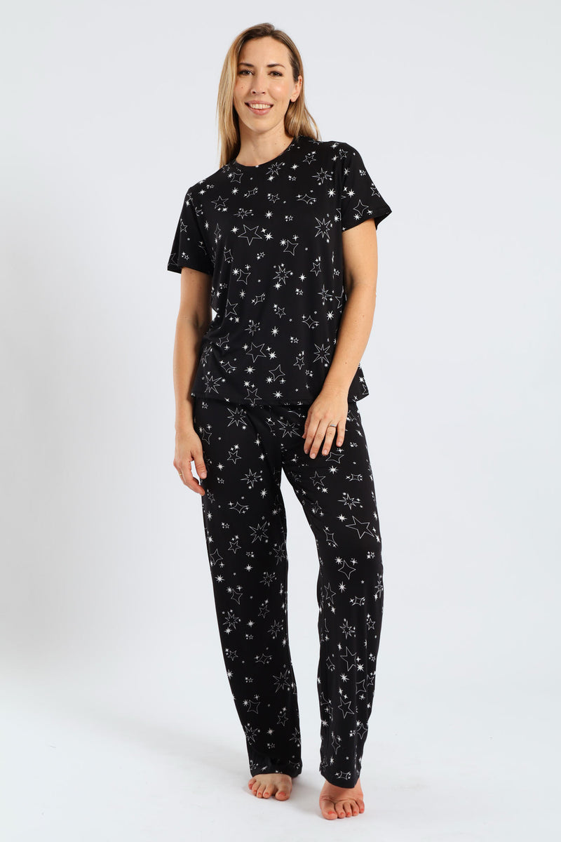 Soft Touch Stars Pant & Tee Set - Black