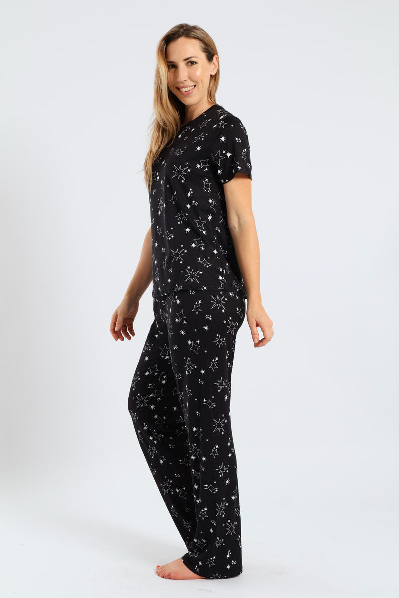 Soft Touch Stars Pant & Tee Set - Black