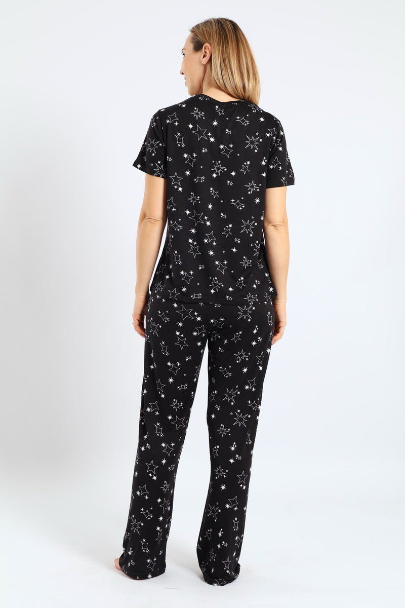 Soft Touch Stars Pant & Tee Set - Black