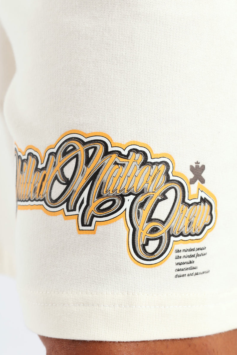 Printed Fleece Shorts - Ecru