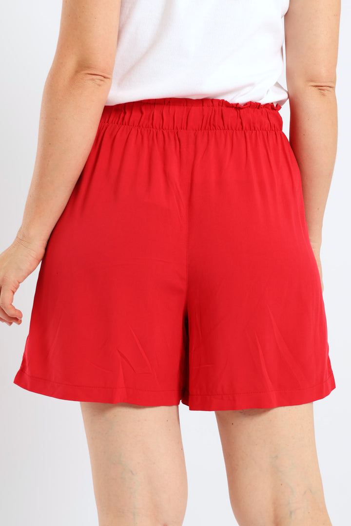 Belted Elasticated Mid Thigh Shorts - Rose Red