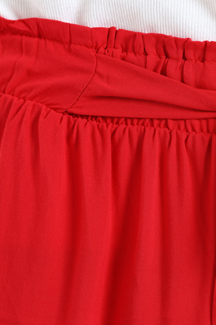 Belted Elasticated Mid Thigh Shorts - Rose Red