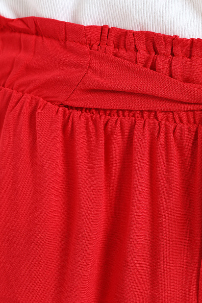 Belted Elasticated Mid Thigh Shorts - Rose Red