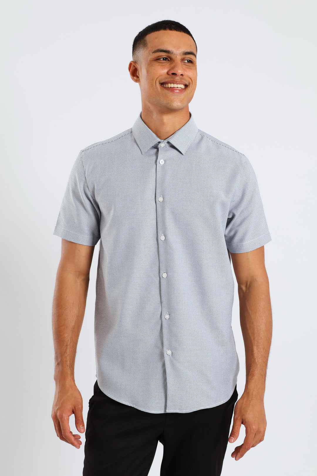 Slim Diagonal Stripe Gradient Textured Short Sleeve Shirt - Black/White