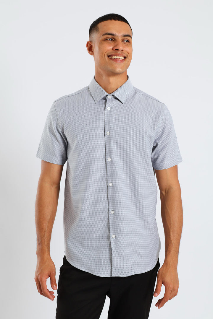 Slim Diagonal Stripe Gradient Textured Short Sleeve Shirt - Black/White