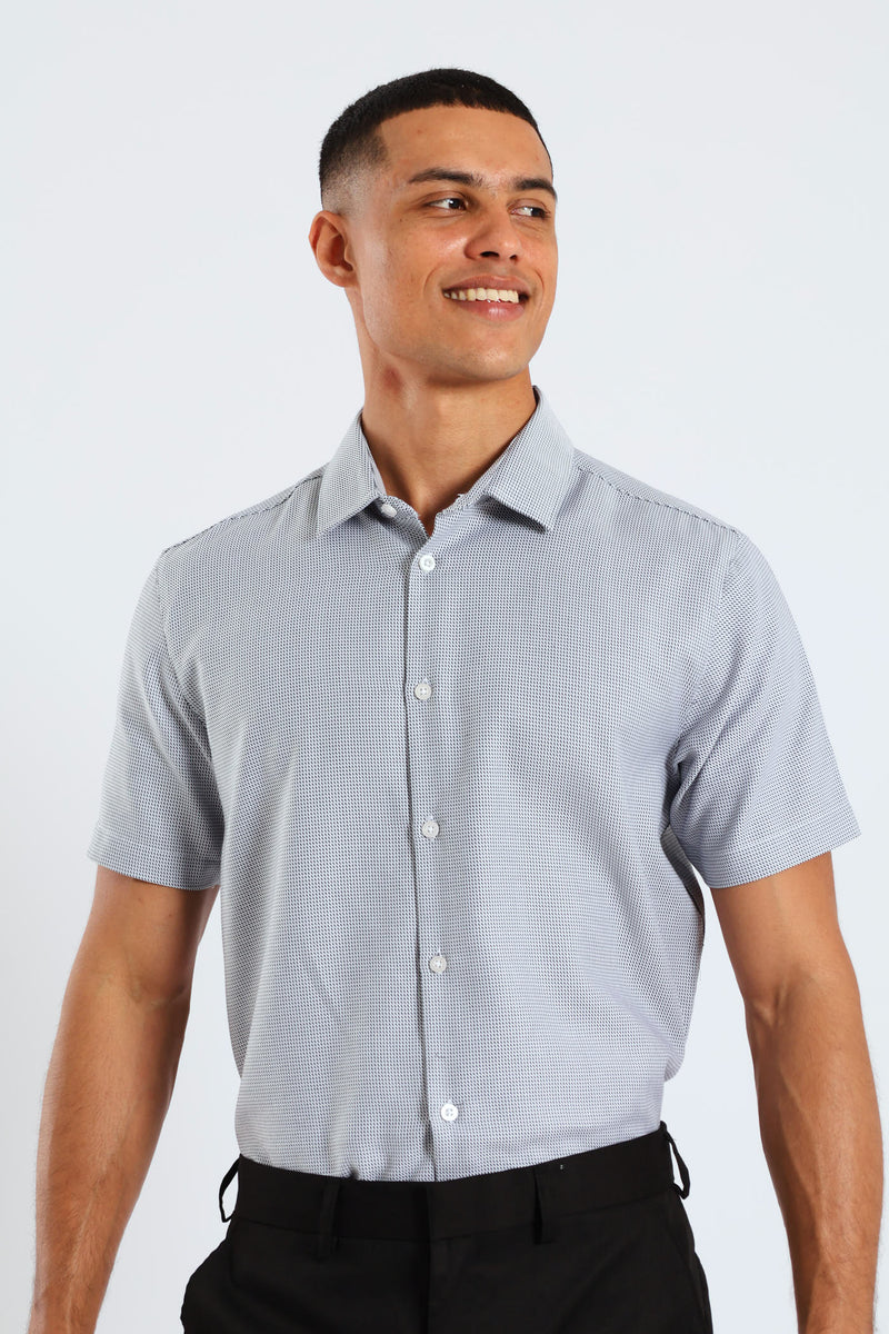 Slim Diagonal Stripe Gradient Textured Short Sleeve Shirt - Black/White