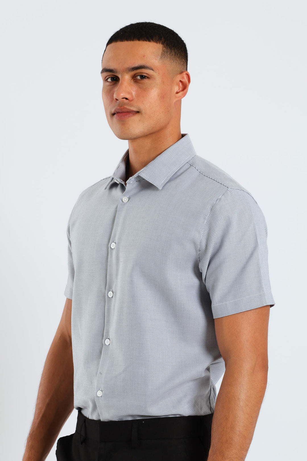 Slim Diagonal Stripe Gradient Textured Short Sleeve Shirt - Black/White