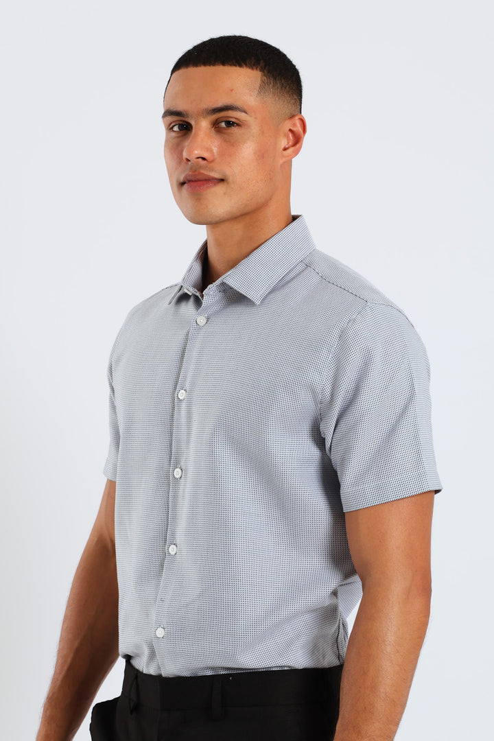 Slim Diagonal Stripe Gradient Textured Short Sleeve Shirt - Black/White