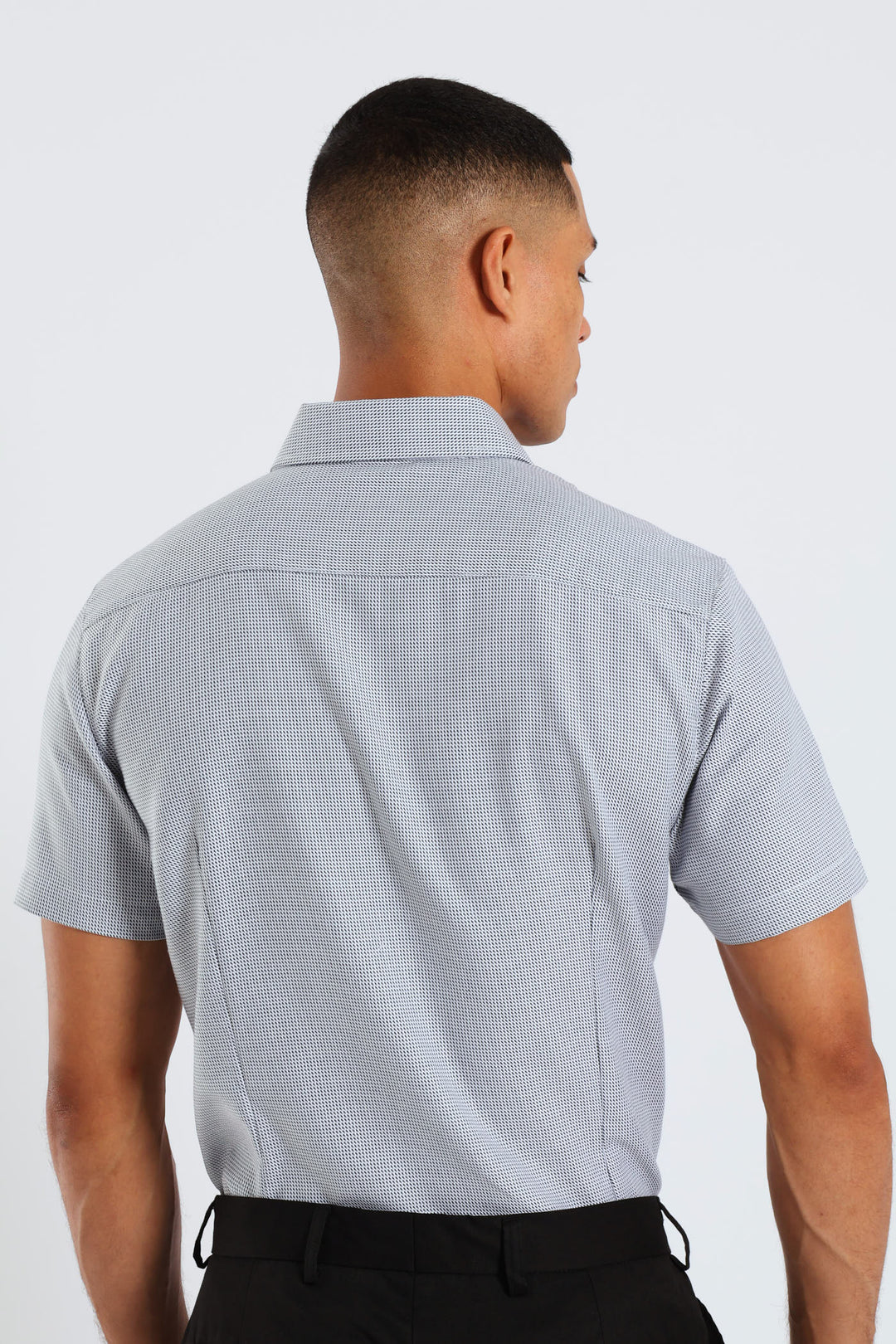 Slim Diagonal Stripe Gradient Textured Short Sleeve Shirt - Black/White