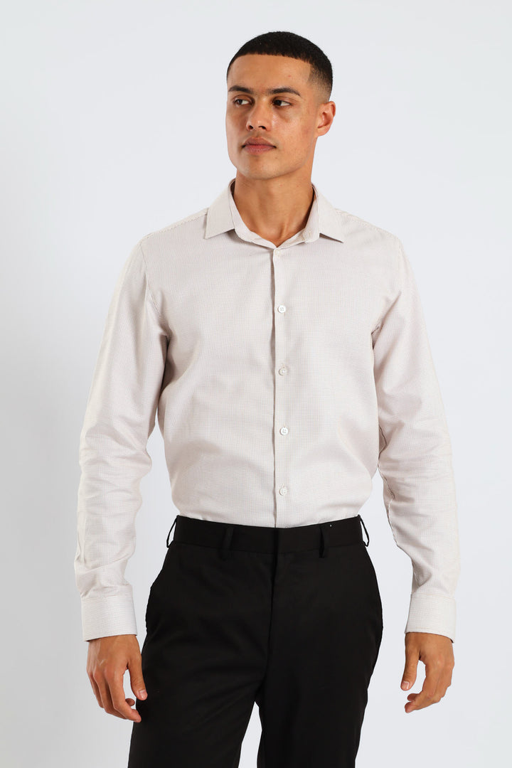 Slim Diagonal Stripe Textured Shirt - White/Beige
