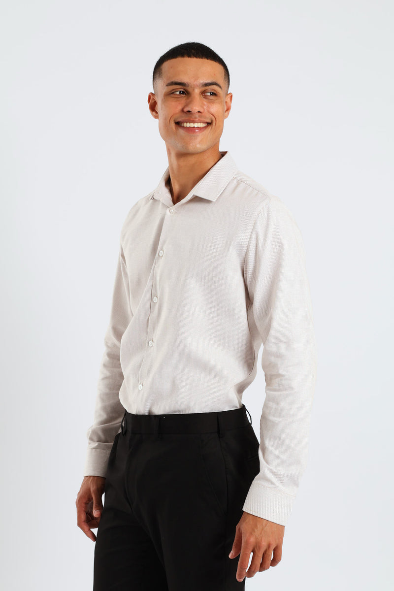 Slim Diagonal Stripe Textured Shirt - White/Beige