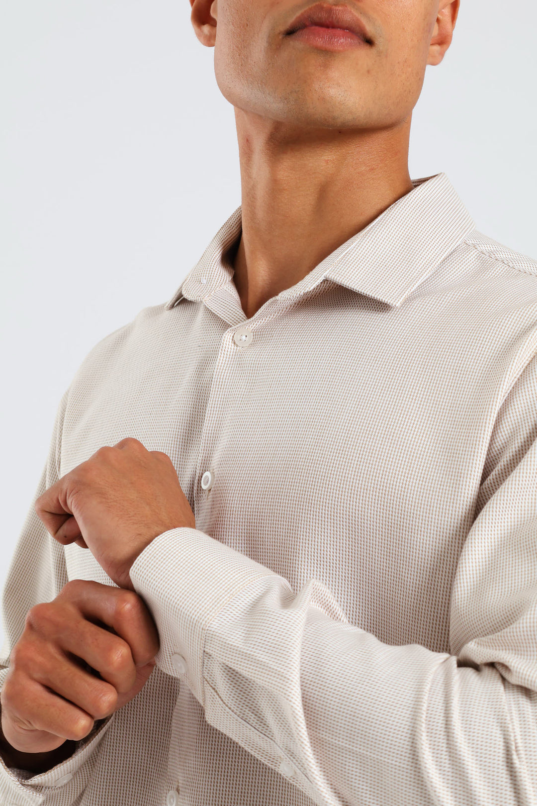 Slim Diagonal Stripe Textured Shirt - White/Beige