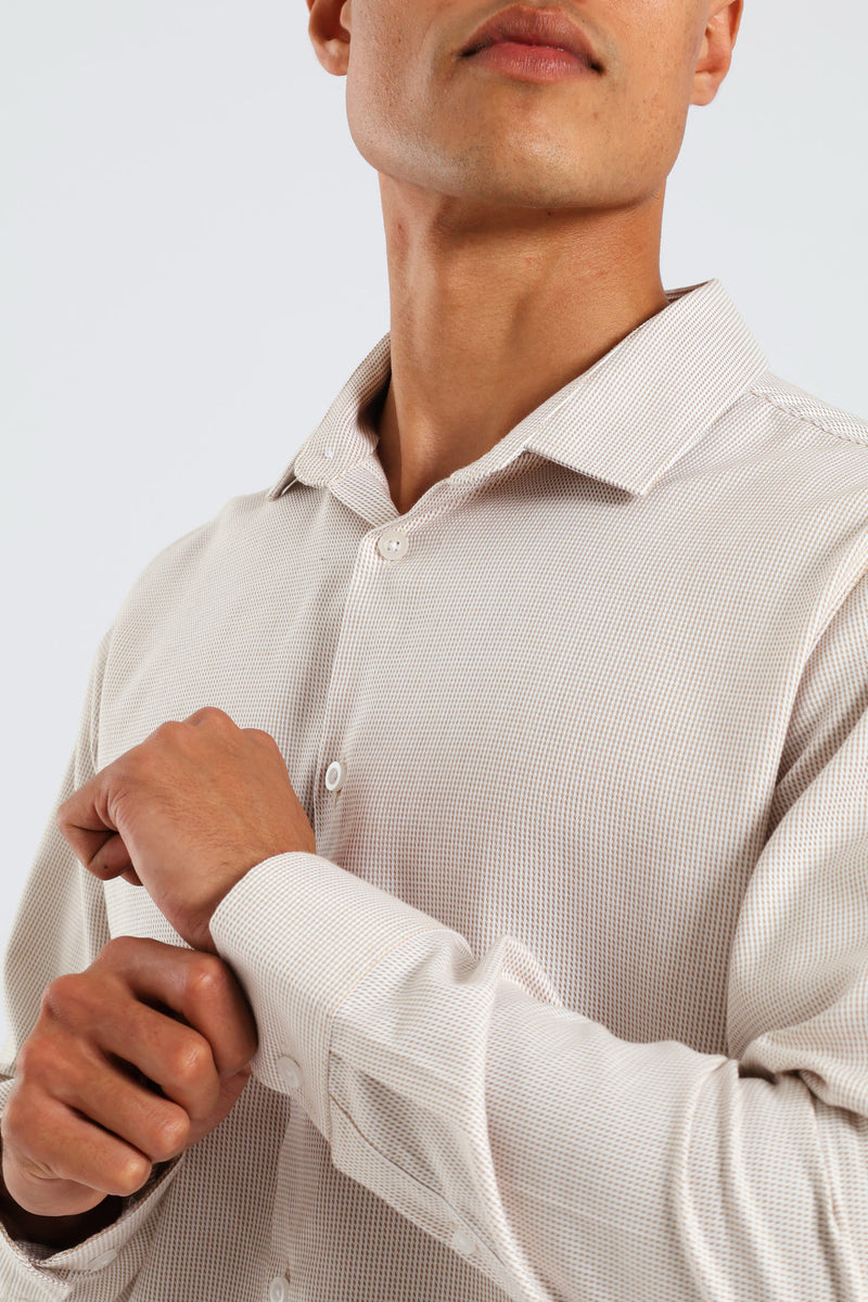 Slim Diagonal Stripe Textured Shirt - White/Beige