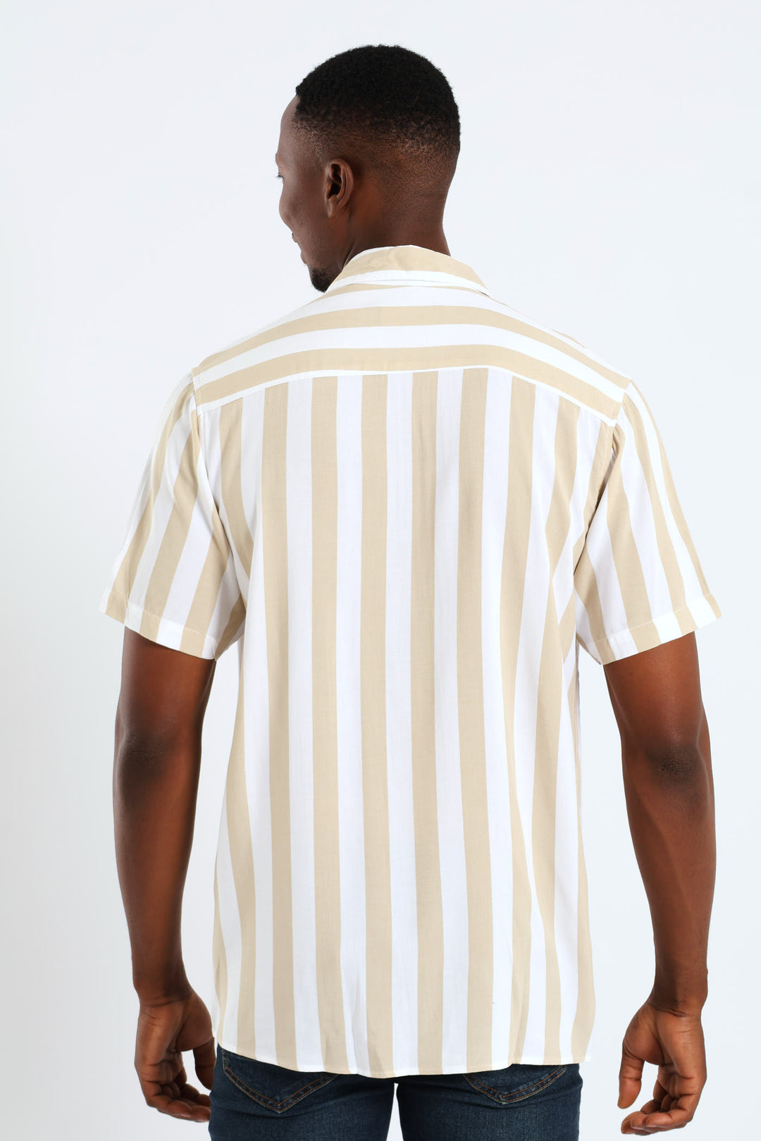 Short Sleeve Viscose Stripe Regular Shirt - Stone