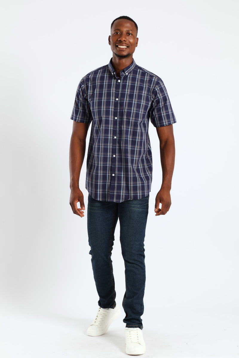Check Button Down Shirt - Navy