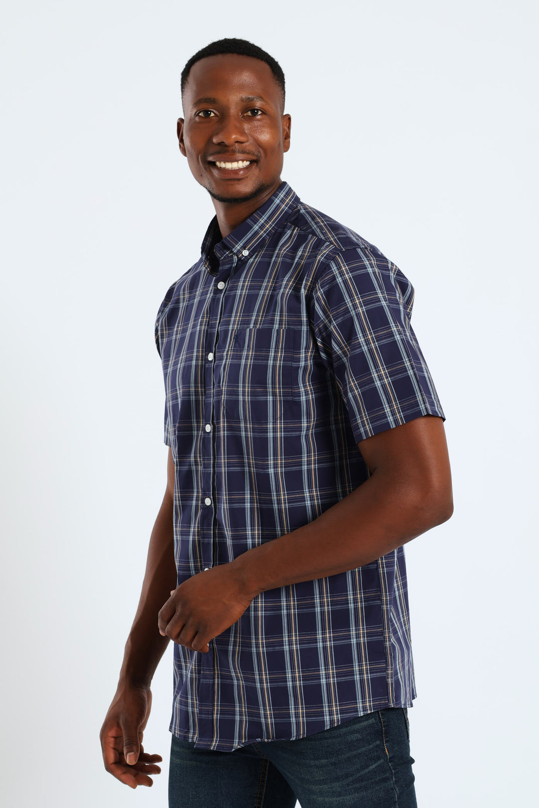 Check Button Down Shirt - Navy