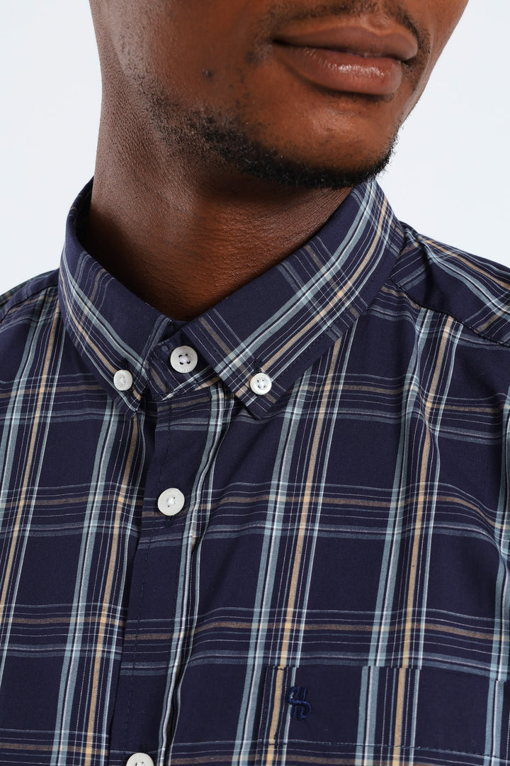 Check Button Down Shirt - Navy
