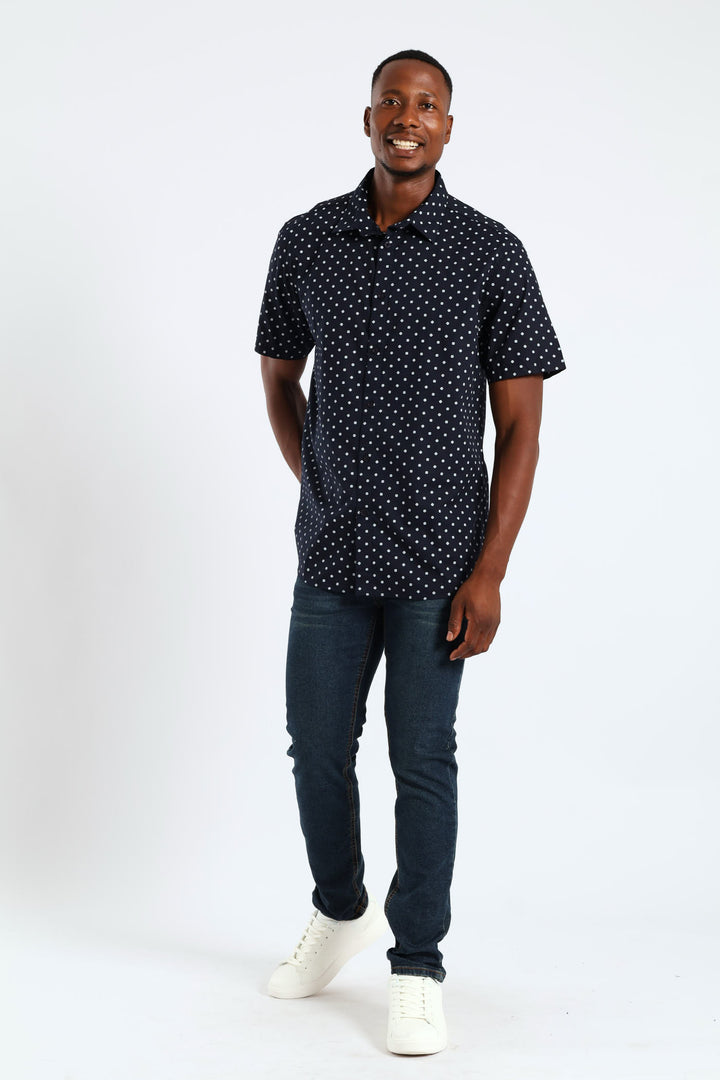 Quatro Dot Regular Shirt - Navy