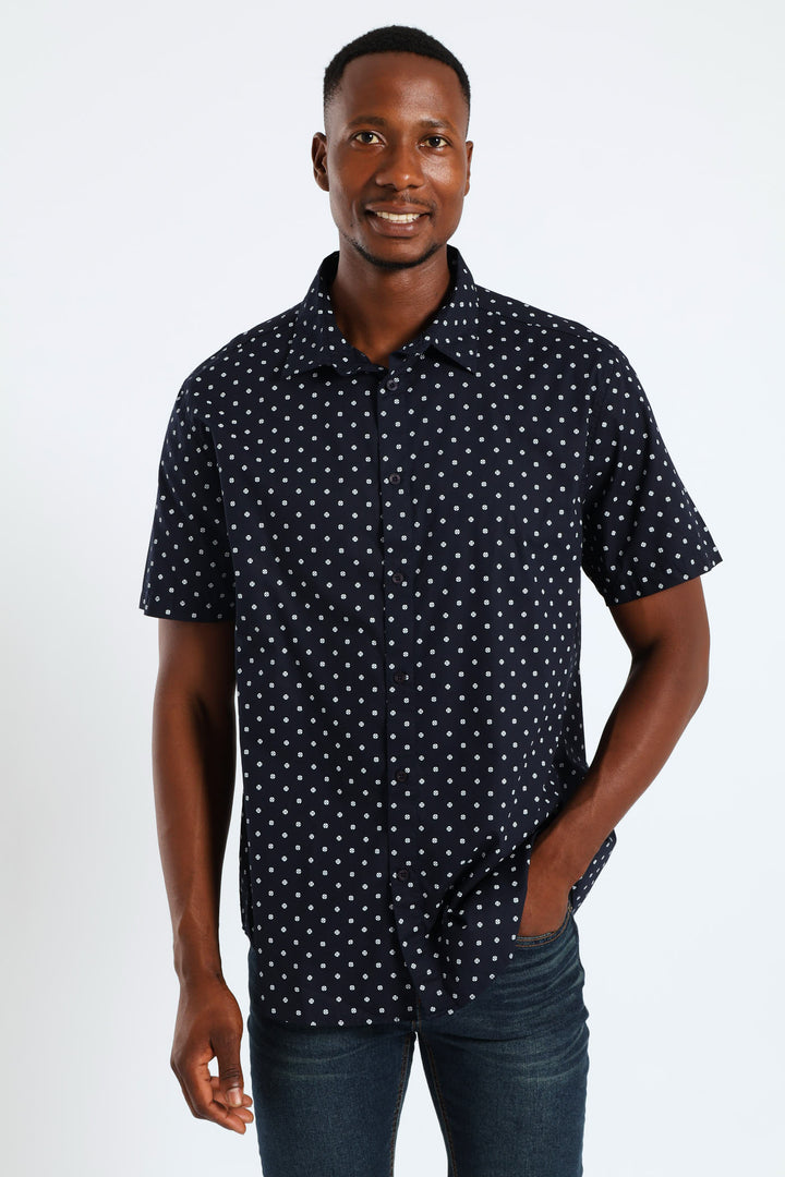 Quatro Dot Regular Shirt - Navy