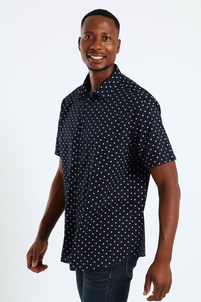 Quatro Dot Regular Shirt - Navy
