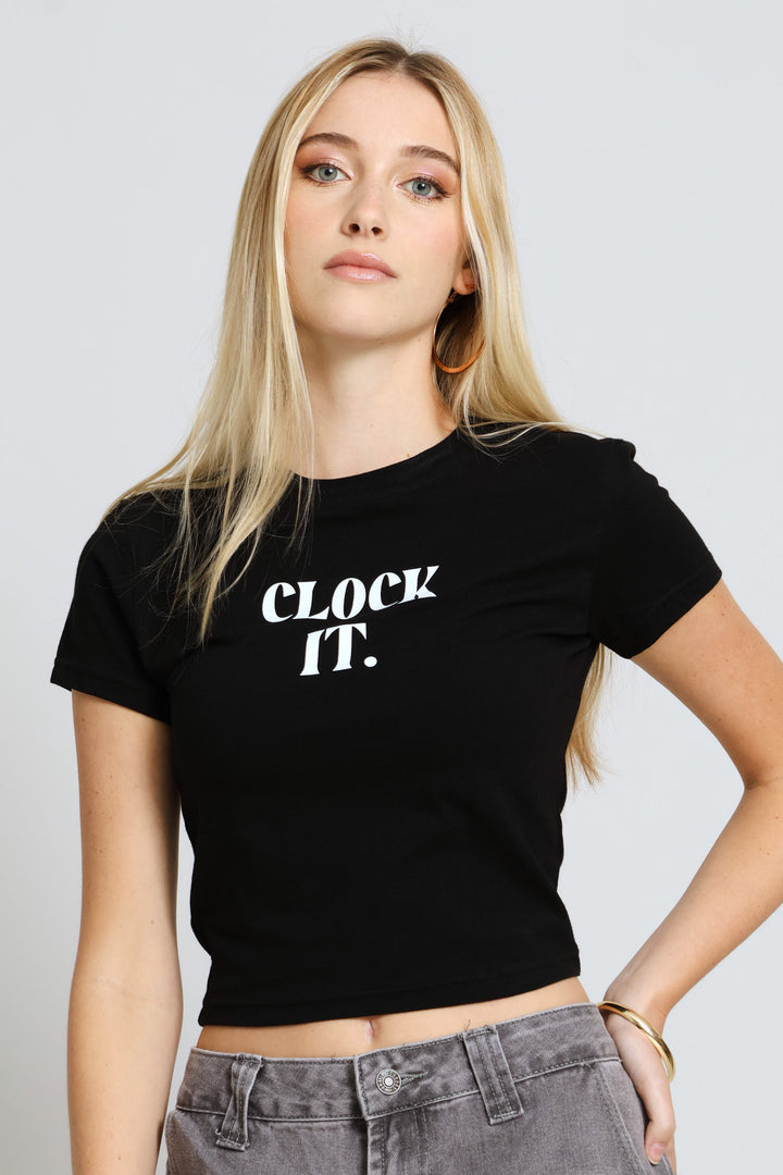 Clock It Baby Tee - Black