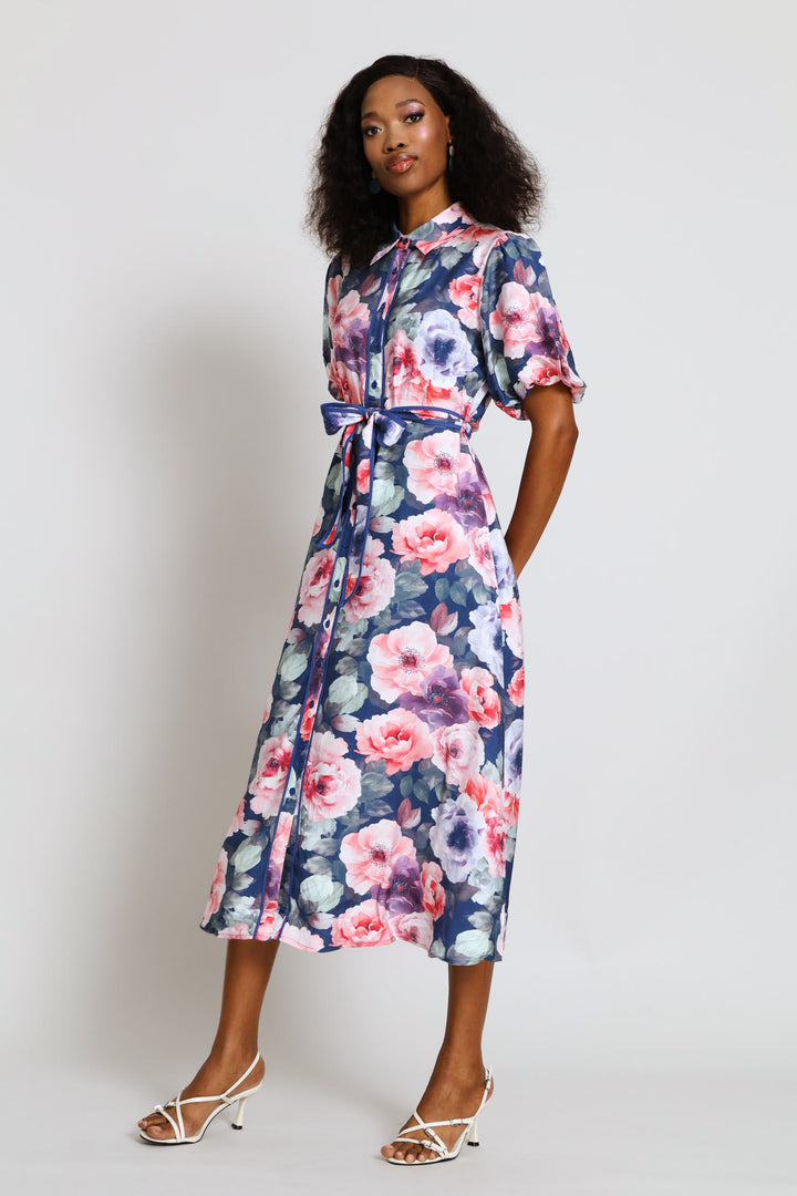 Short Sleeve Floral Dress - Floral