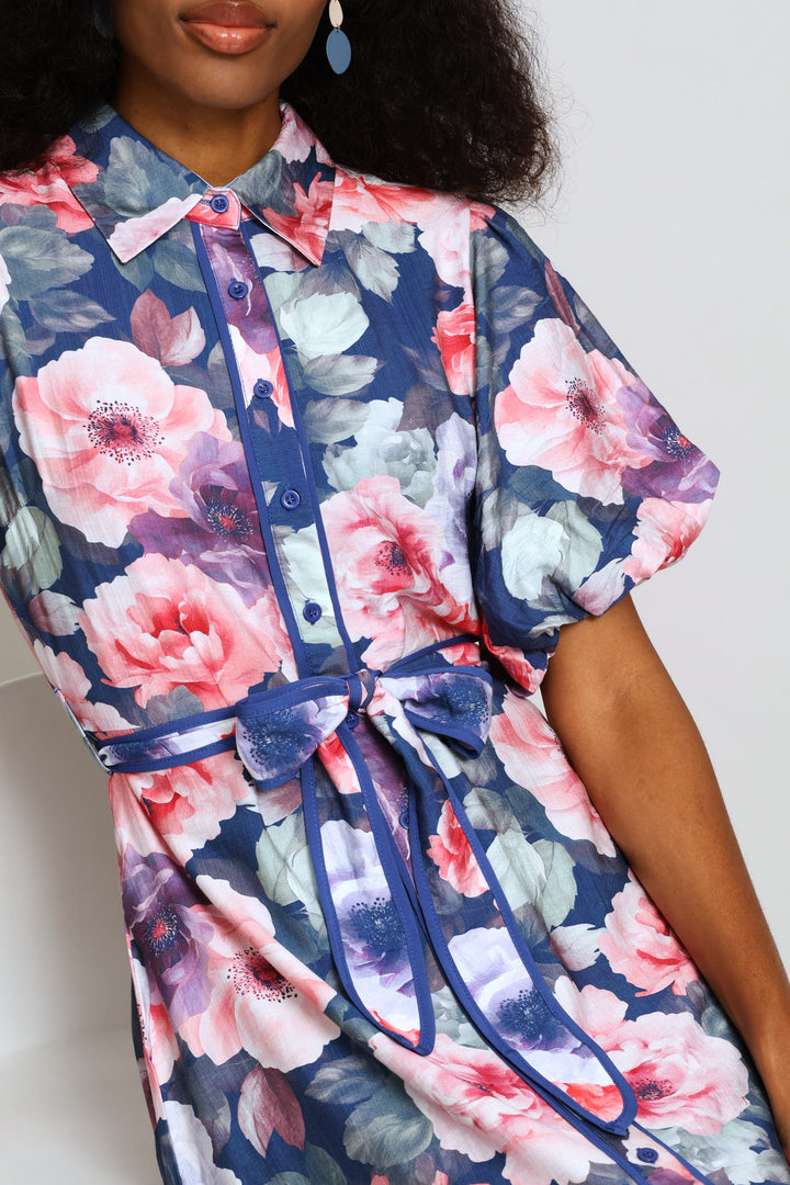 Short Sleeve Floral Dress - Floral