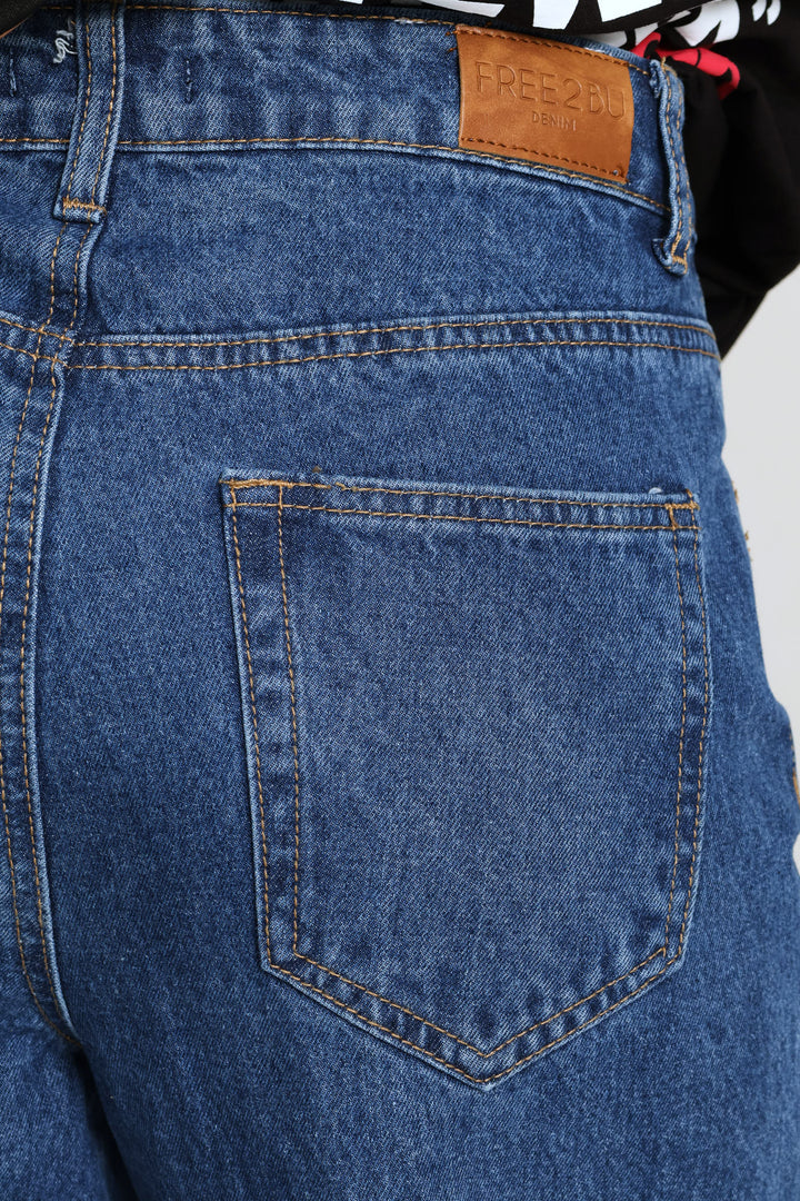 Turn Up Wide Leg Denim - Salty Mid Wash
