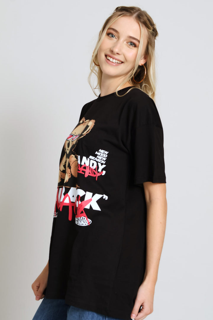 Oversized Graffiti Teddy Tee - Black