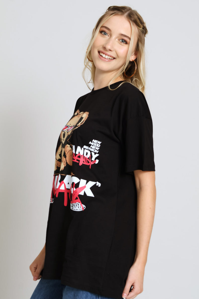 Oversized Graffiti Teddy Tee - Black