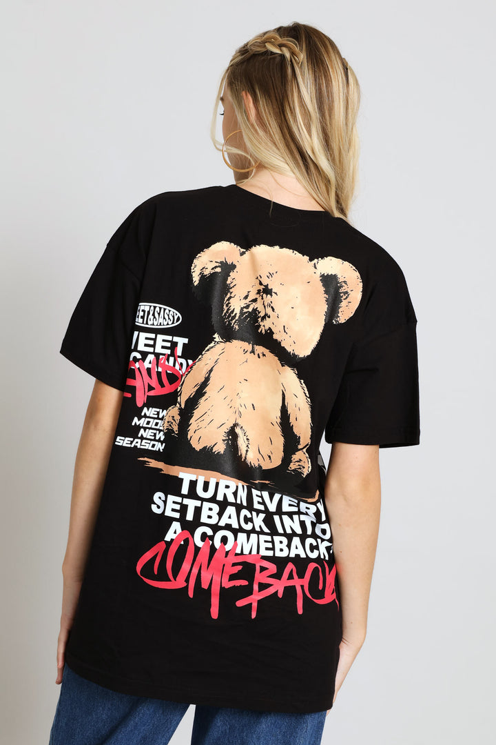 Oversized Graffiti Teddy Tee - Black