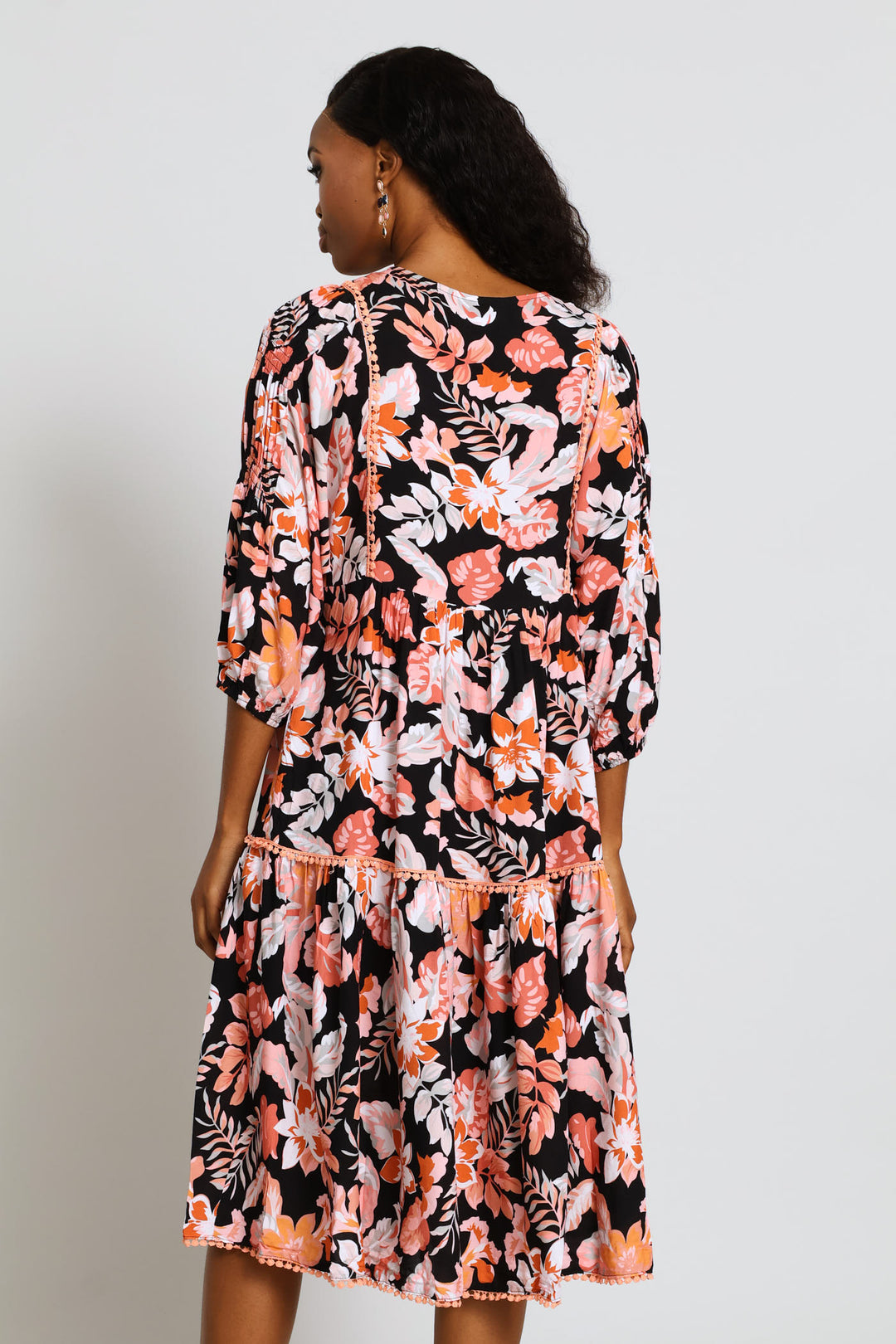 Collared Button Through Printed Maxi Dress - Black