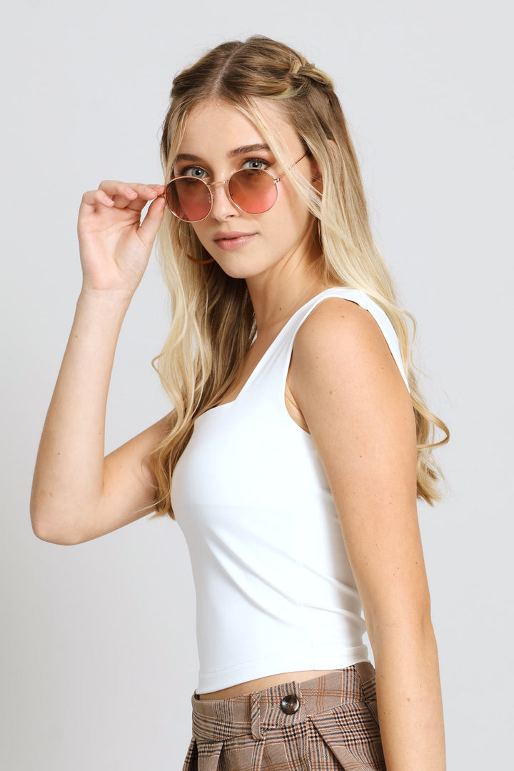 Skin Tight Square Neck Tank Top - Off White