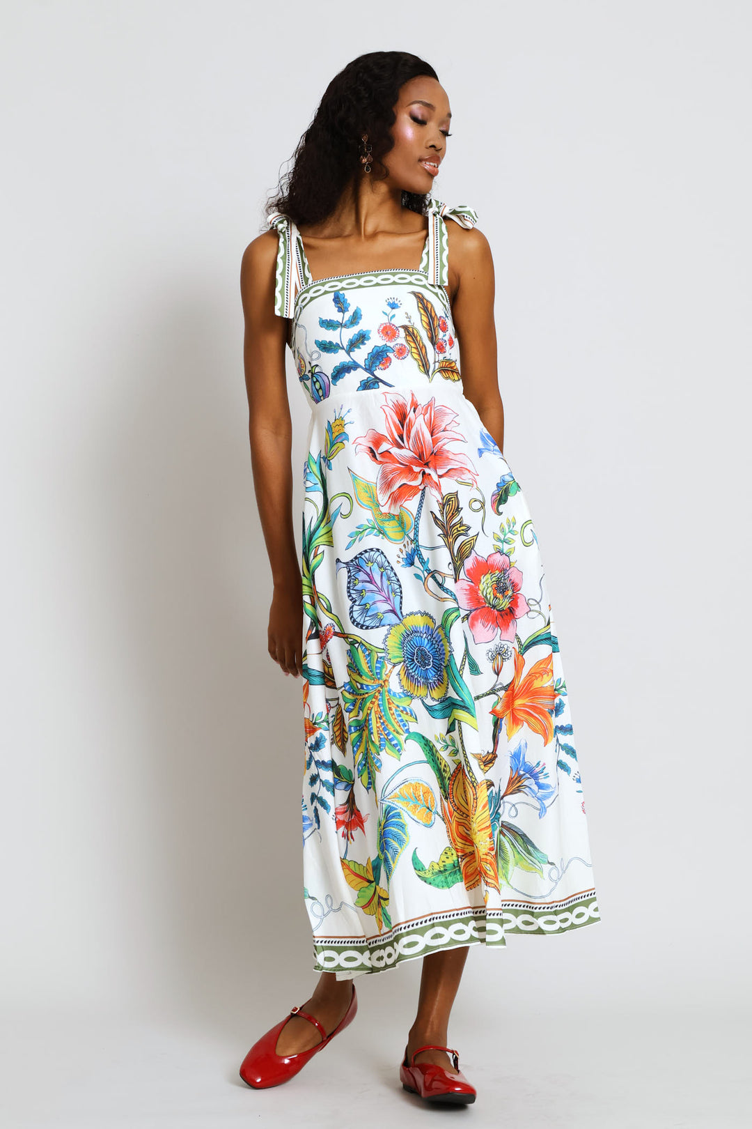Short Sleeve Floral Dress - White