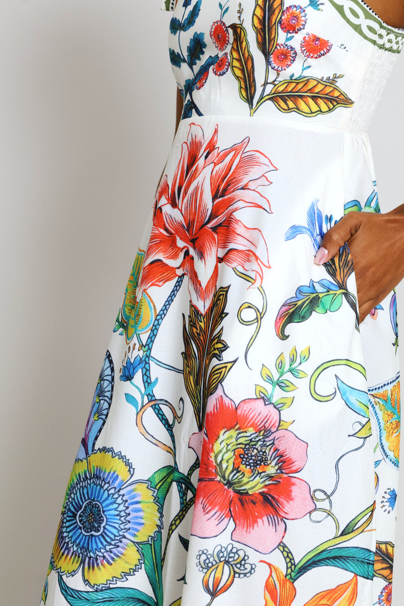 Short Sleeve Floral Dress - White