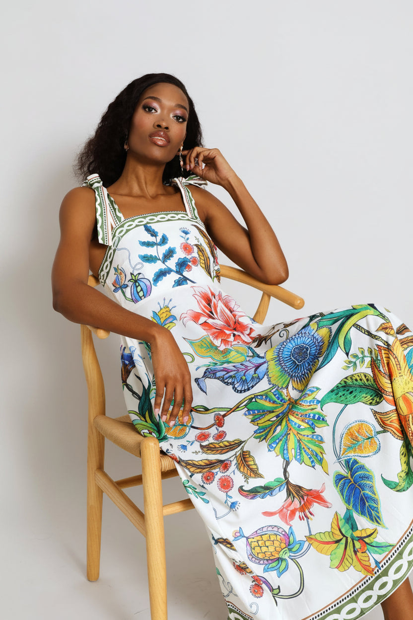 Short Sleeve Floral Dress - White
