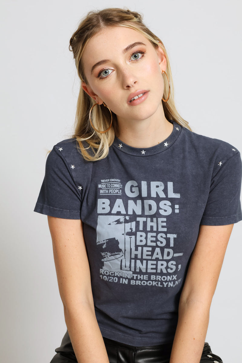 Washed Star Stud Printed Tee - Charcoal