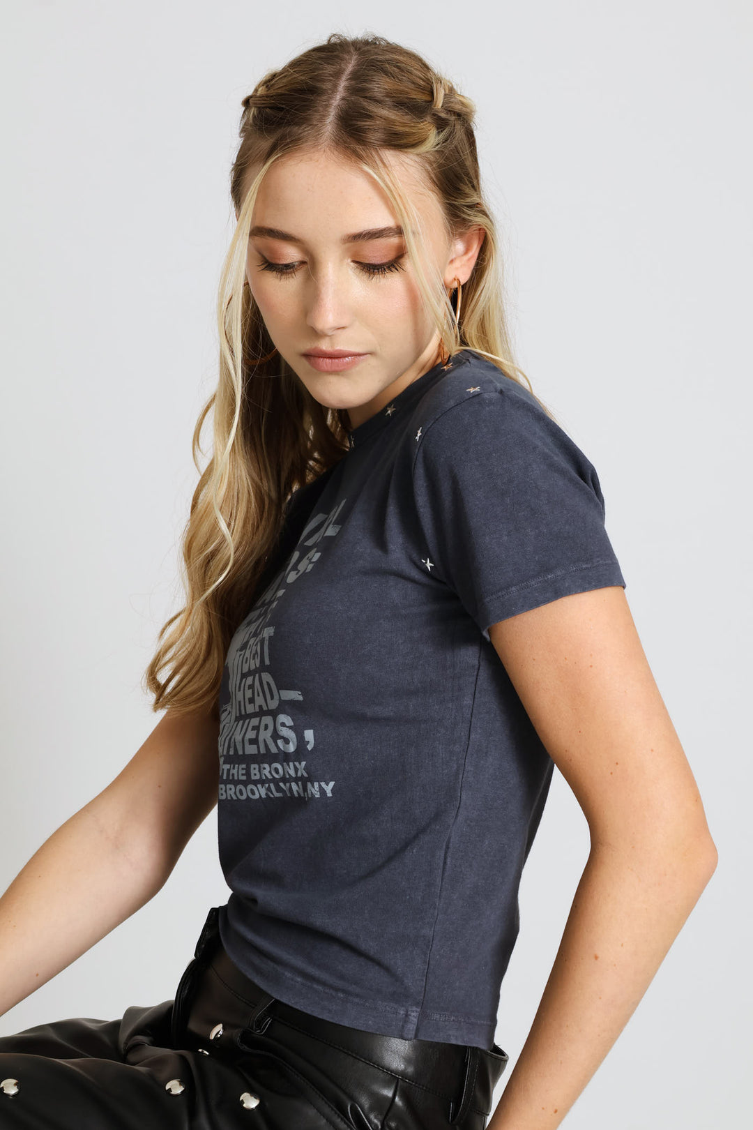Washed Star Stud Printed Tee - Charcoal
