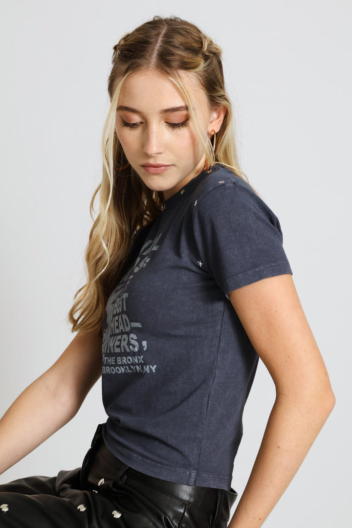 Washed Star Stud Printed Tee - Charcoal