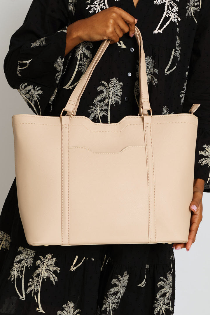 Front Pocket Shopper Bag - Taupe