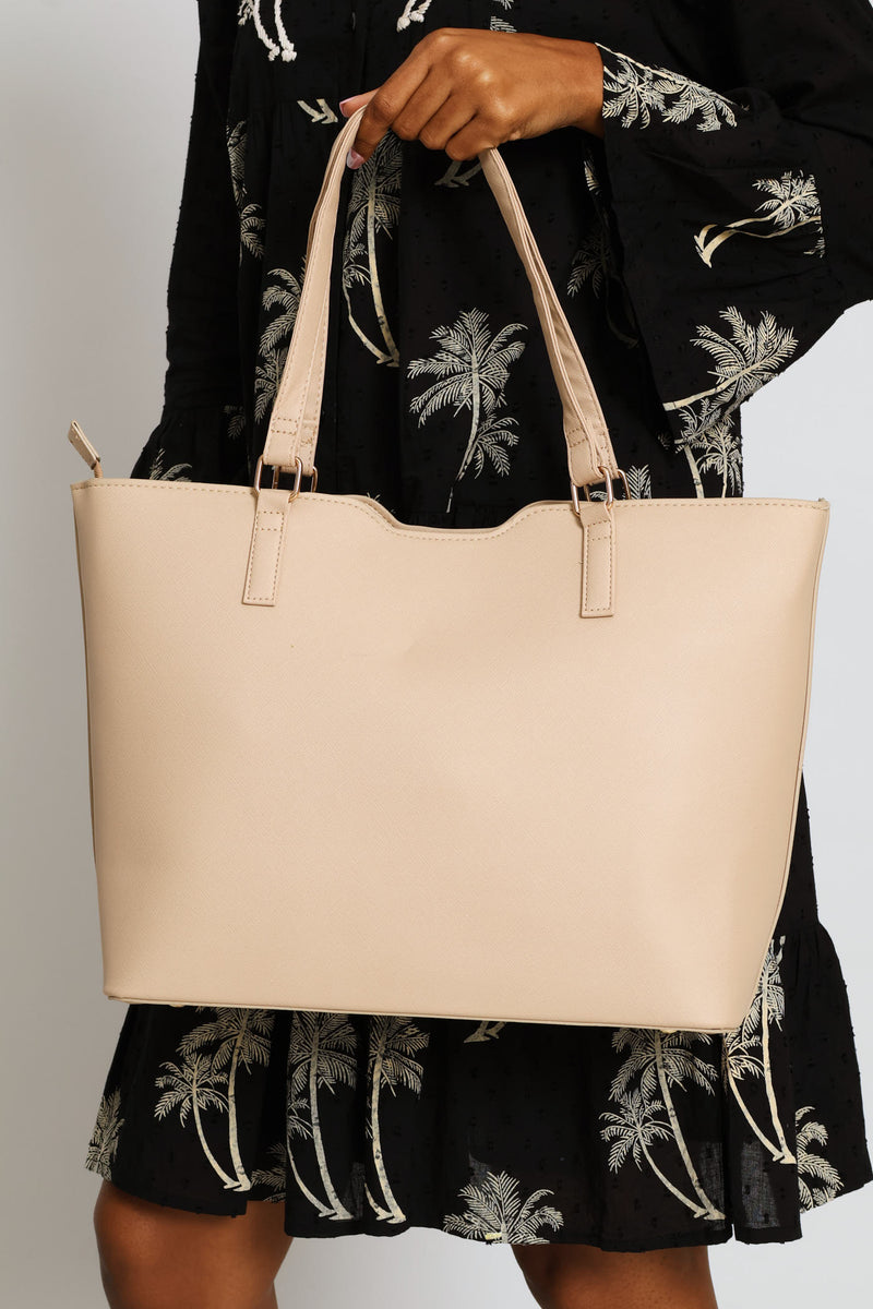 Front Pocket Shopper Bag - Taupe