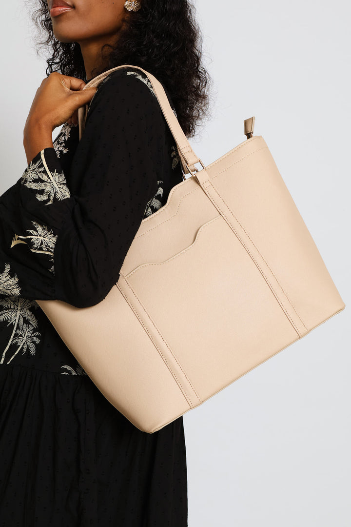 Front Pocket Shopper Bag - Taupe