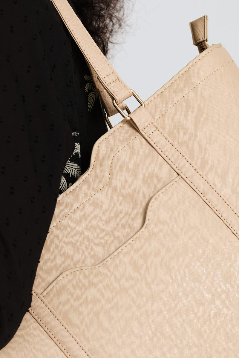 Front Pocket Shopper Bag - Taupe