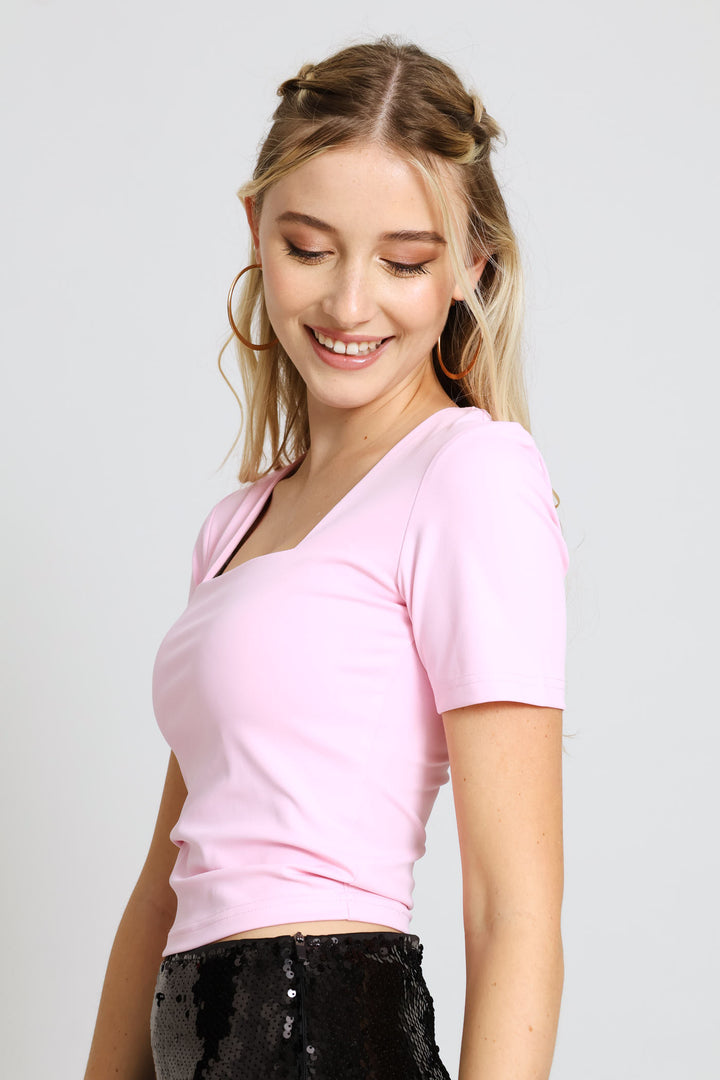 Skin Tight Square Neck Tee - Pink
