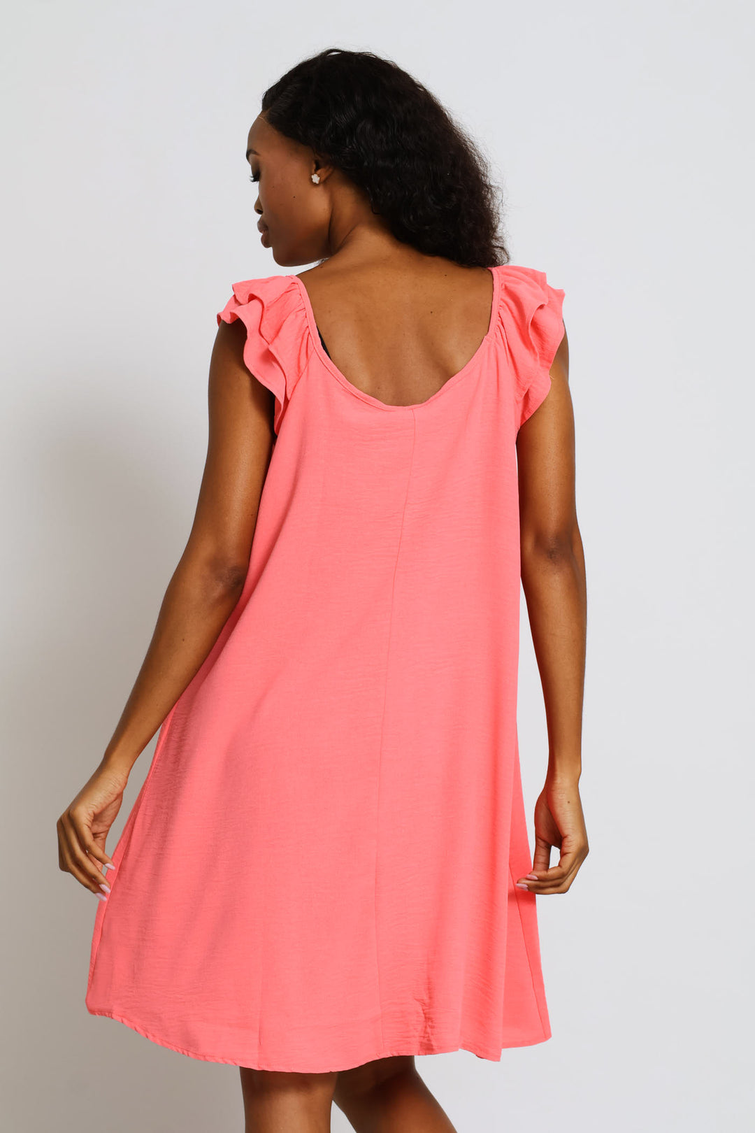 Double Frill Sleeve Babydoll Shift Dress - Coral