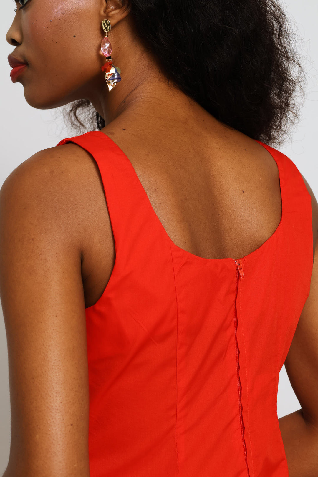Square Neck Panelled Fit & Flare Midi Dress - Dark Orange