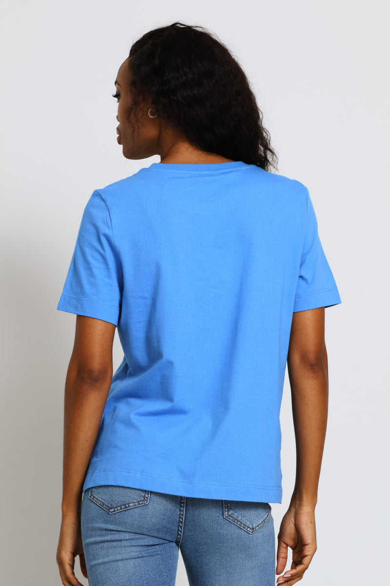 Embroidered Ca Va Slogan Boxy Tee - Periwinkle