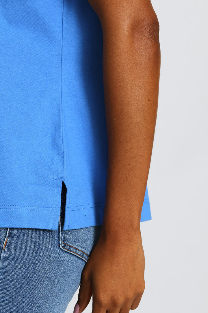 Embroidered Ca Va Slogan Boxy Tee - Periwinkle