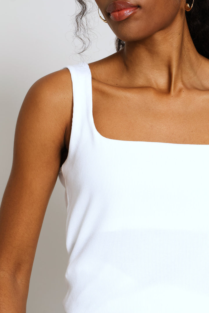 Square Neck Rib Tank - White
